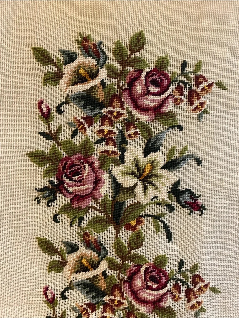 Vintage Poman Needlework floral preworked needlepoint canvas 19 x 53 runner rug